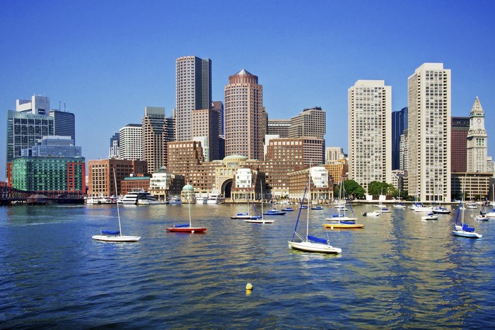 Boston Skyline with Sailboats on the Water