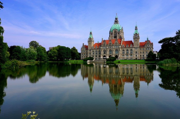 Hanover New Town Hall Germany Reflection in Pond
