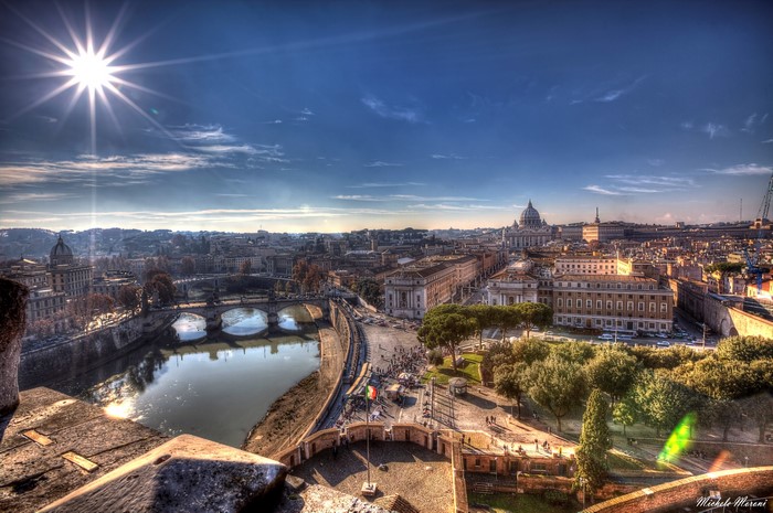 Rome cityscape with Tiber River and St. Peter's Basilica