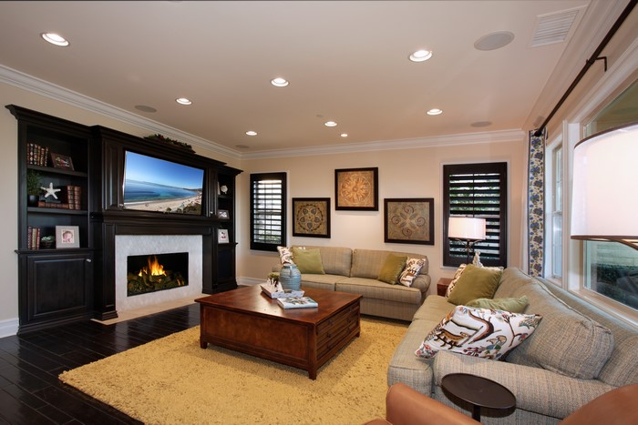 Living room with fireplace and sofa