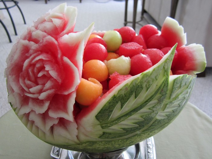 Carved Watermelon Bowl Filled with Fruit
