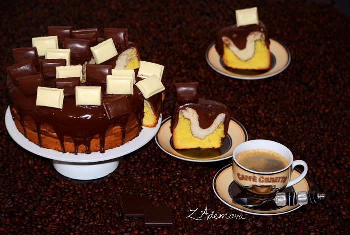 Chocolate marble cake with coffee