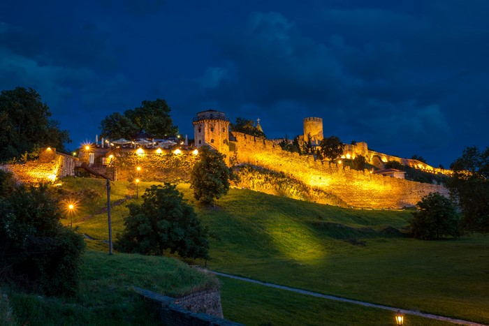 Belgrade Fortress at Night with Street Lights