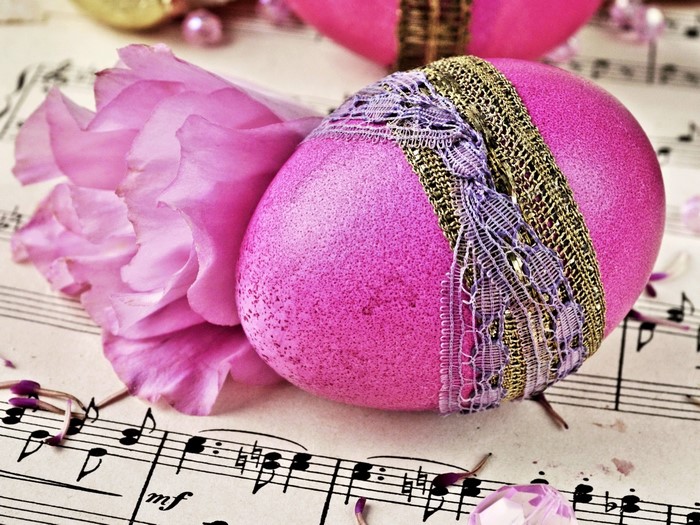 Pink Easter Egg with Flower on Sheet Music