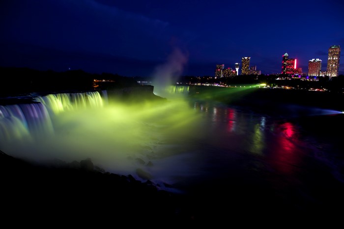 Niagara Falls at Night with City Lights