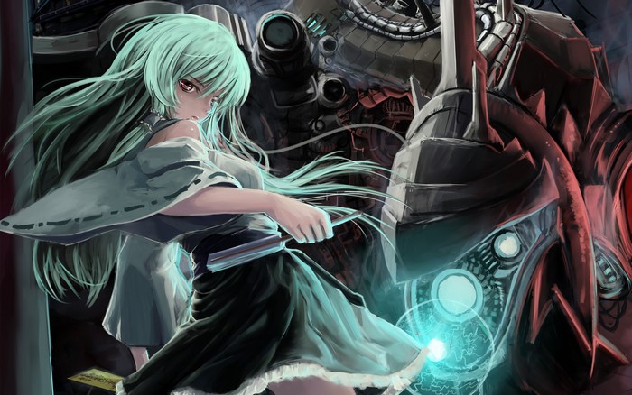 Girl with green hair and a robot