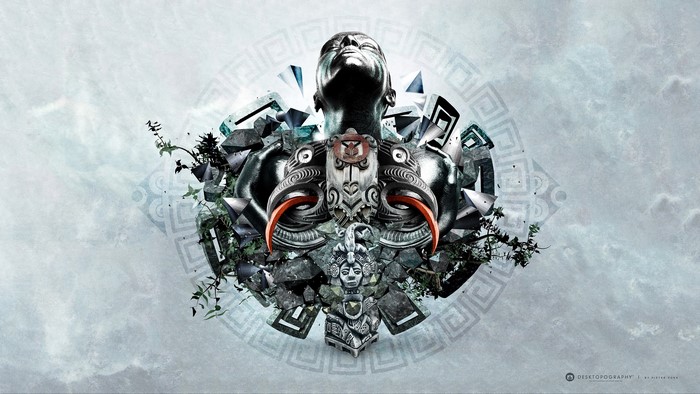 Abstract Sculpture with Tribal Elements and Humanoid Figure