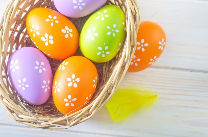 Easter eggs in a wicker basket