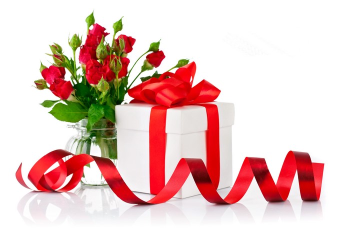 Red Roses Gift Box with Red Ribbon