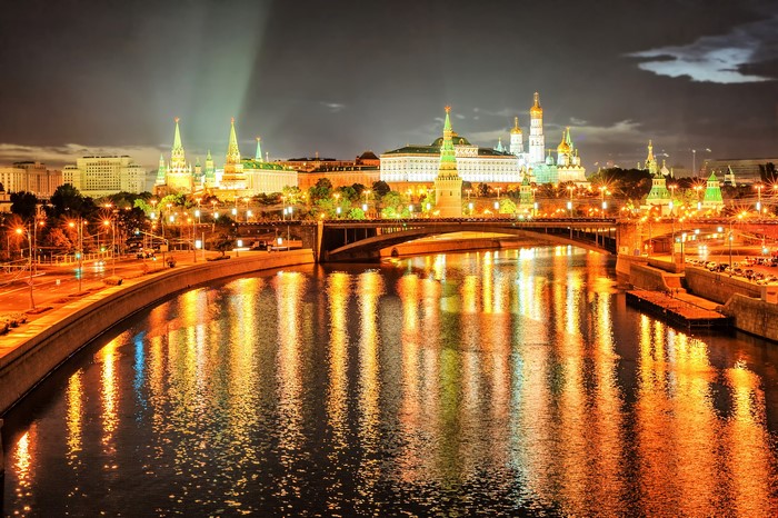 Moscow Kremlin and Moskva River at Night