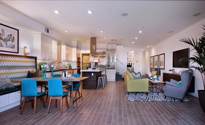Modern Living Room and Dining Area with Kitchen
