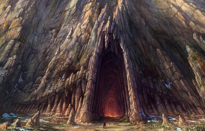 Illustration of a cave entrance from The Lord of the Rings