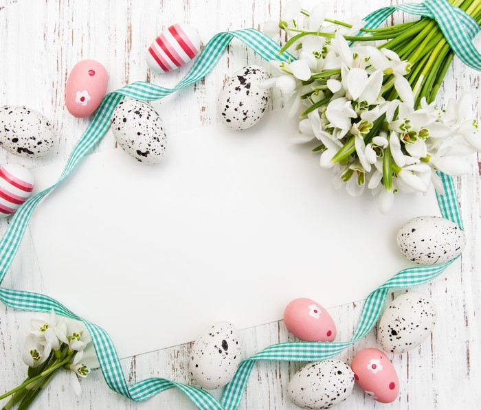Easter Snowdrops and Eggs with Ribbon