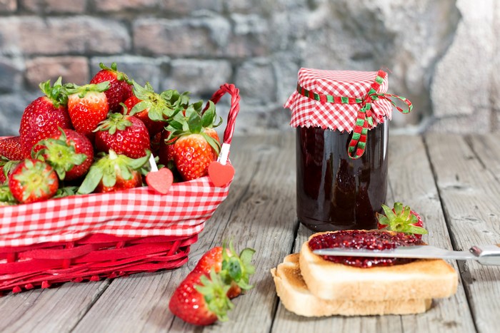 4K Strawberry Jam with Bread and Jar