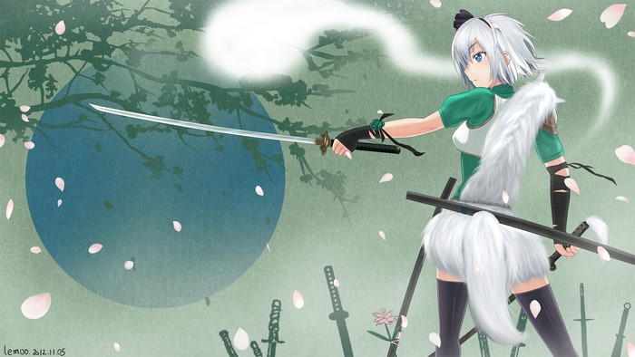 Konpaku Youmu from Touhou Collection with swords and moon