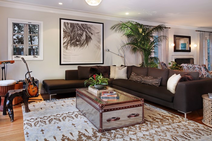 Living room with sectional sofa and coffee table