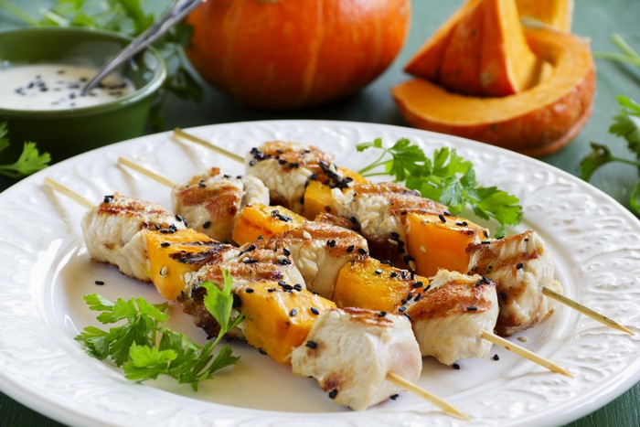 Chicken and Pumpkin Shashlik with Sesame Seeds
