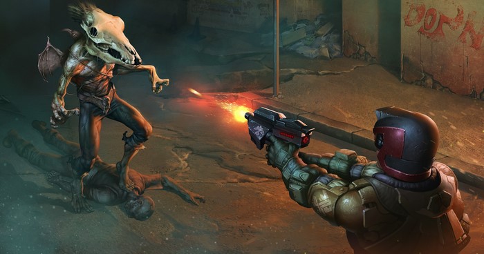 4K Judge Dredd fighting a creature