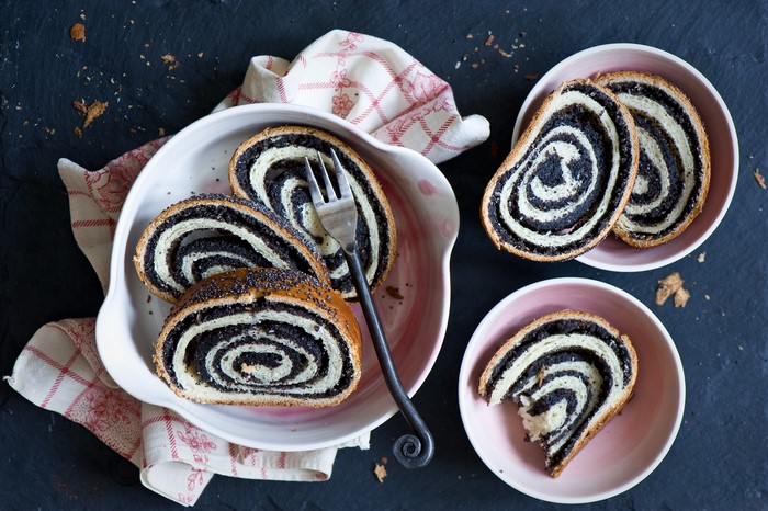 Poppy Seed Roll Slices in Bowls