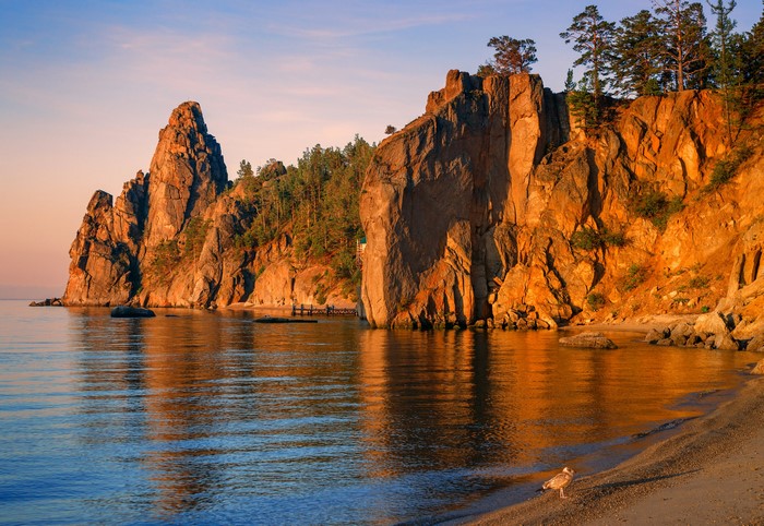 4K Sunset over Lake Baikal Crag in Russia