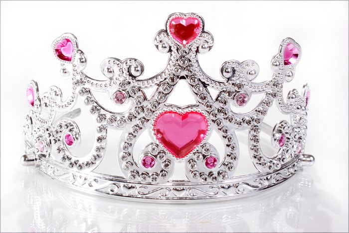 Silver tiara with pink heart gems