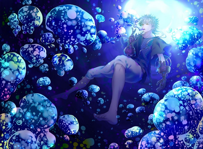 Young man floating in a surreal underwater world