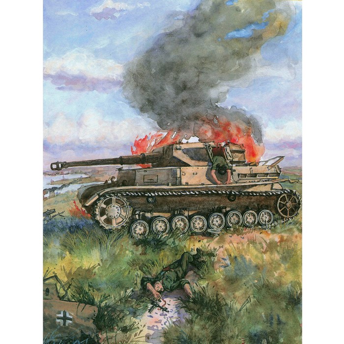 PzKpfw. IV Tank on Fire with Soldier