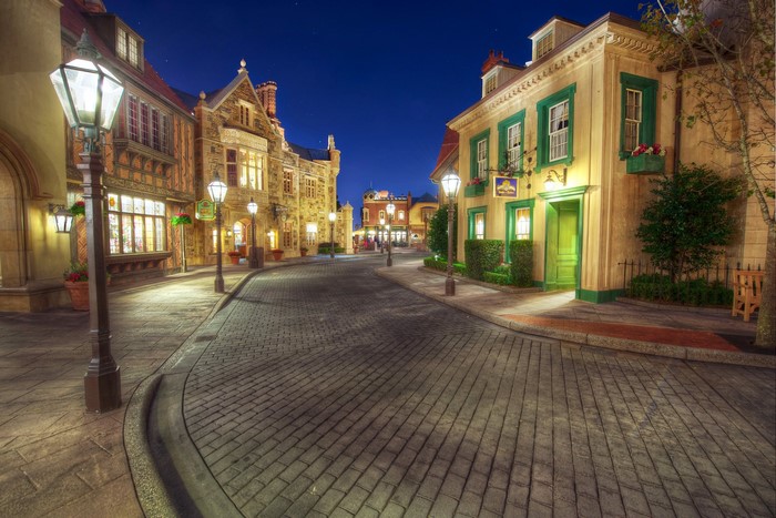 Street at night in Disneyland, Anaheim, California