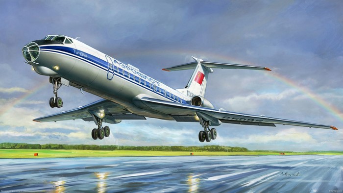 Ty-134A Airplane Passenger Airplanes Painting Art Rainbow Takeoff