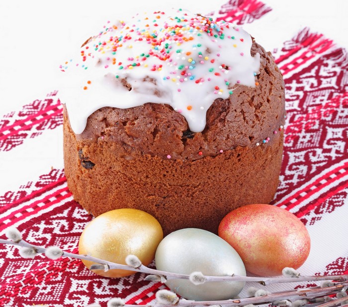 Easter Kulich with Eggs and Pussy Willows