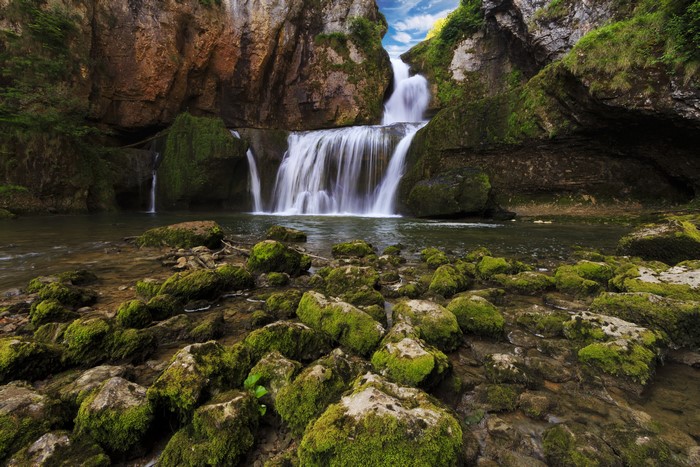 Waterfalls in Franche-Comte, France with Mossy Stones