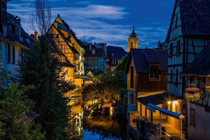 4K Colmar France Houses River at Night