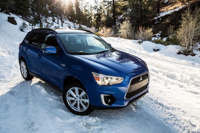 Blue Mitsubishi Outlander Sport GT in Snow