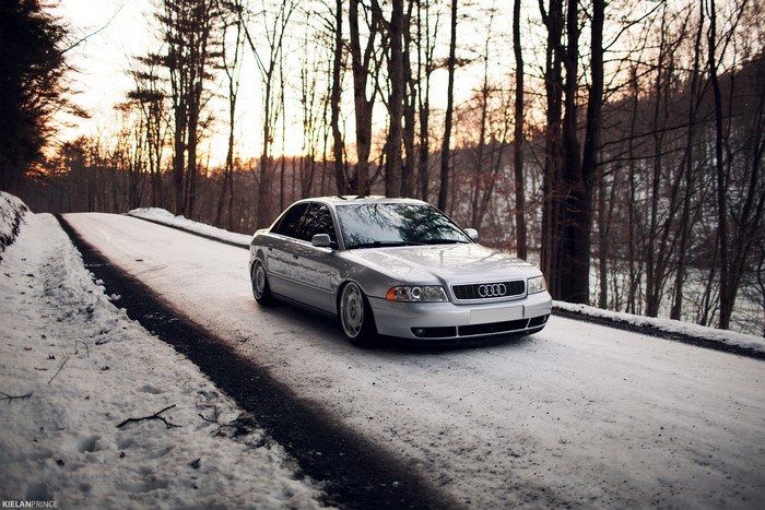 Silver Audi A4 on a Snowy Road