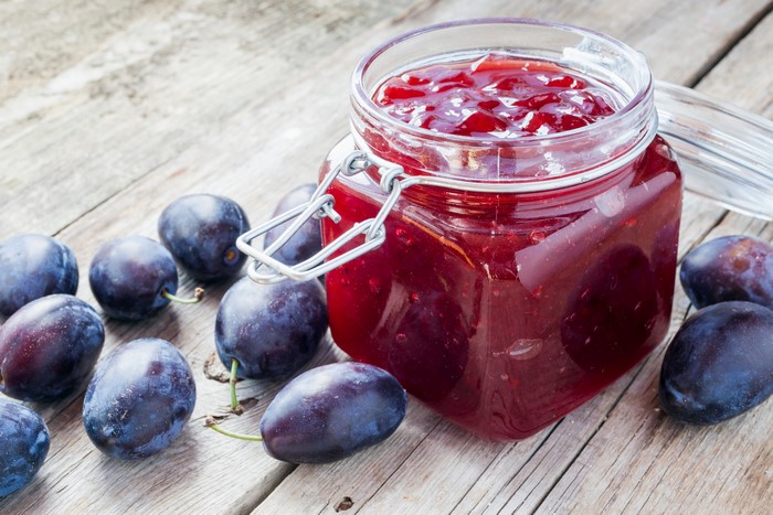 Plum Jam in a Jar with Plums