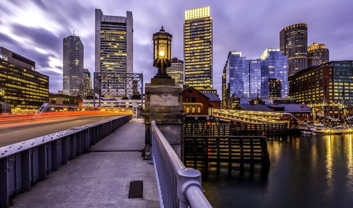 Boston Skyline and Harbor at Dusk