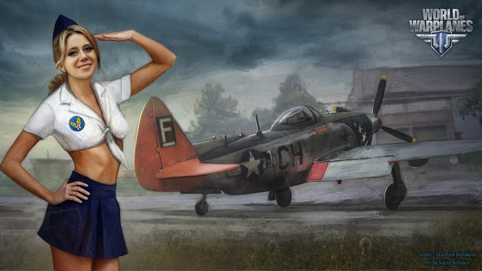 Pin-up girl and P-47 Thunderbolt from World of Warplanes