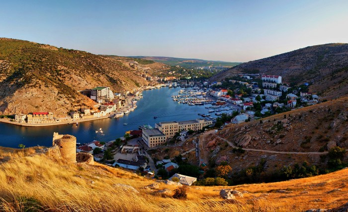 Balaklava Bay, Crimea, Russia with ancient ruins