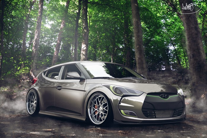 Modified Hyundai Veloster in a forest
