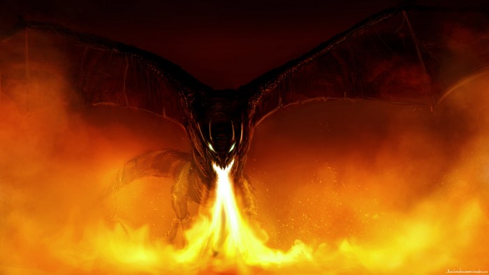Dragon breathing fire in 4K