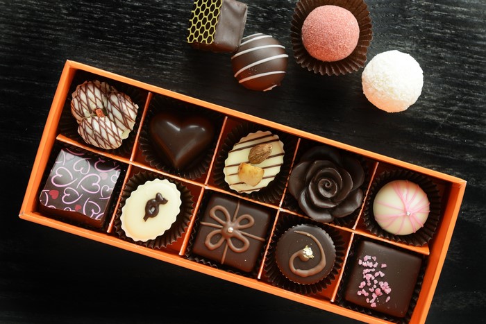 Assortment of Chocolates in an Orange Box