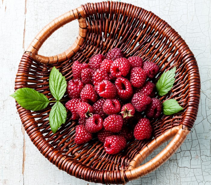 Raspberries in a wicker basket
