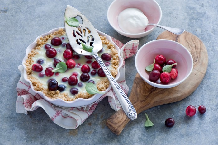 Cranberry Tart with Cream and Fresh Cranberries