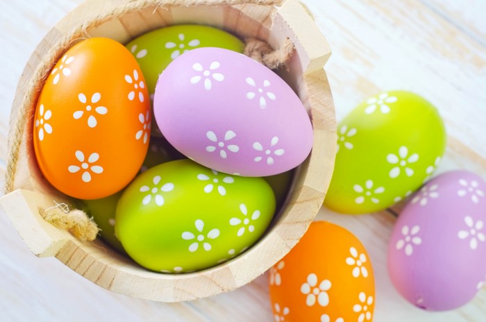 Easter Eggs in a Wooden Basket