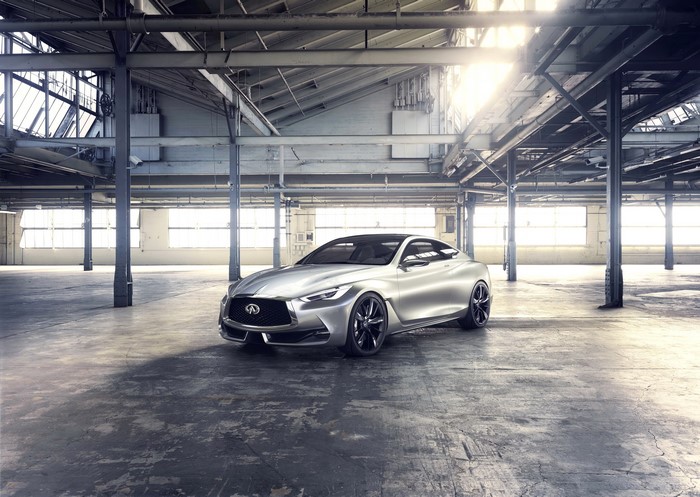 Infiniti Q60 concept car in a warehouse