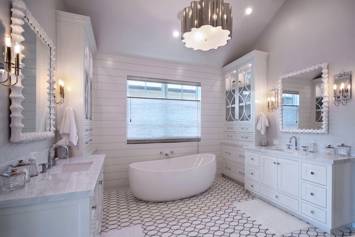 Modern White Bathroom with Freestanding Tub