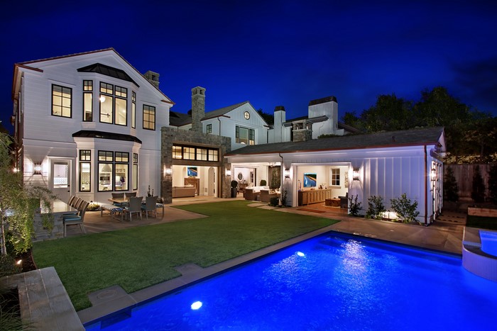 Luxury Villa with Pool in Newport Beach at Night