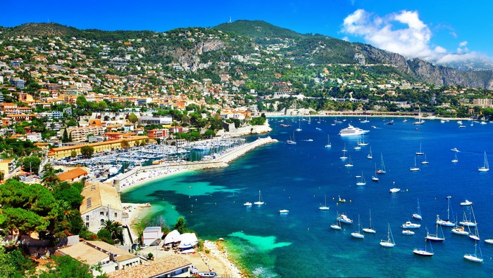 Villefranche-sur-Mer, France Coastline with Yachts and Houses