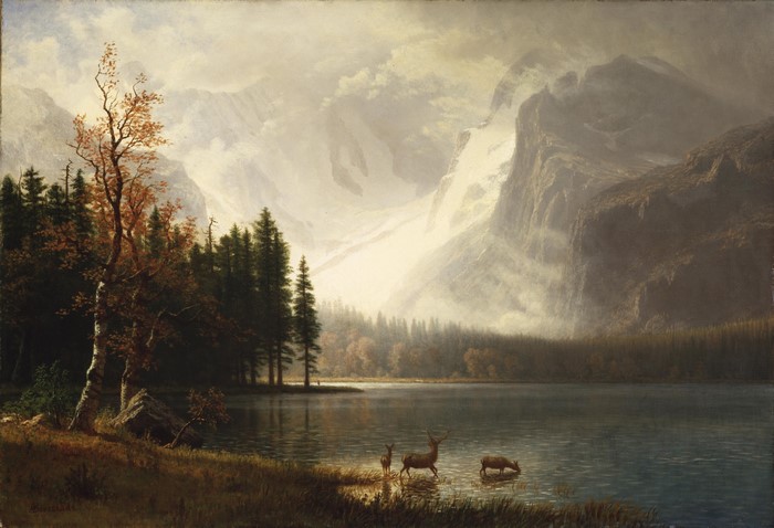 Albert Bierstadt's Misty Estes Park Lake with Deer