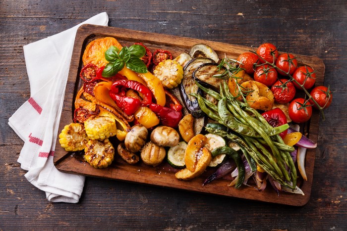 Grilled Vegetables Platter with Tomatoes and Basil